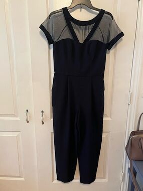 Sheer Yoke navy Jumpsuit. Maggie London. Size 8.